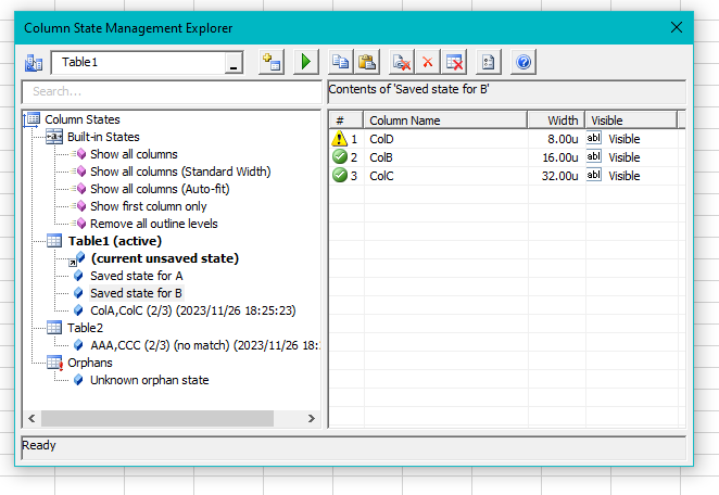 Screenshot of Column Manager Tool