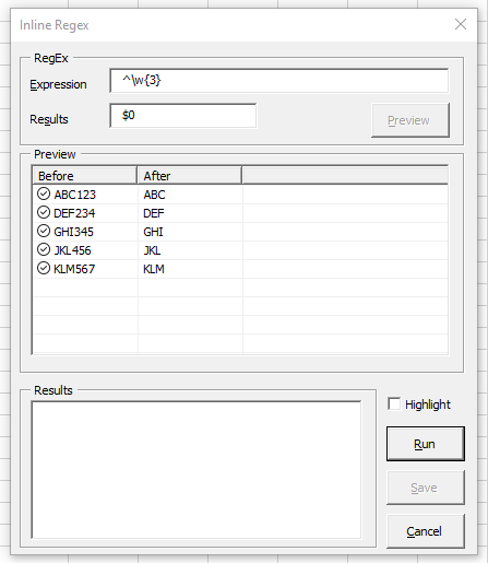 Screenshot of Inline Regex Tool