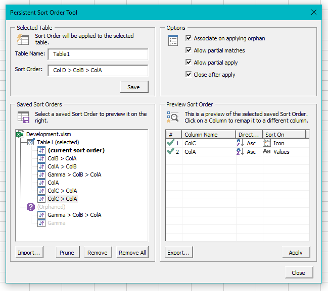 Screenshot of Persistent Sort Order Tool