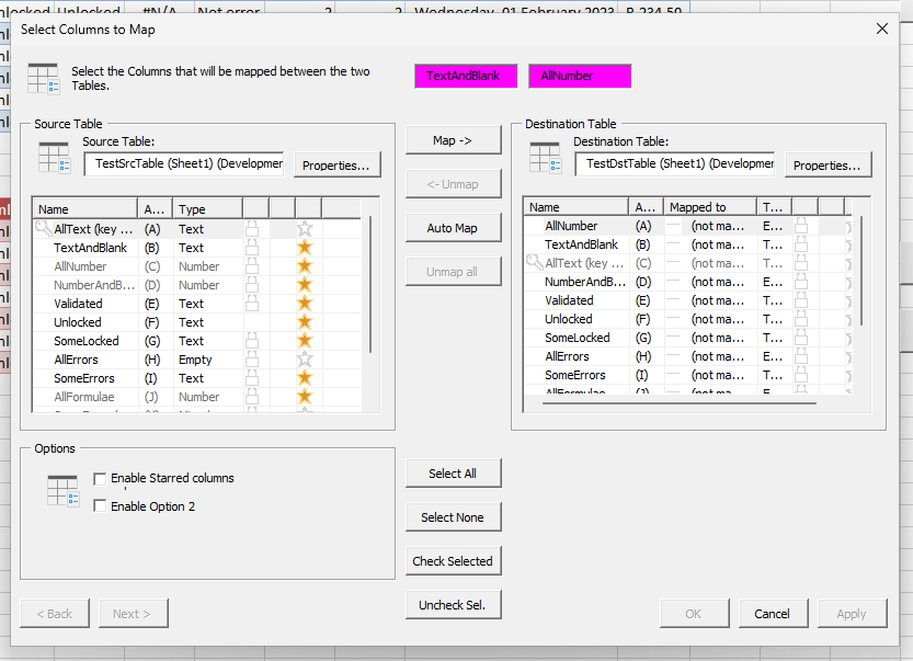 Screenshot showing Value Mapping dialog box